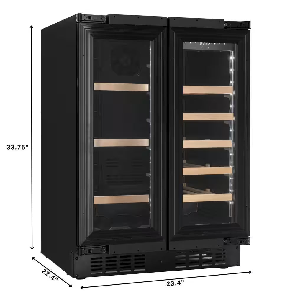 Reserve 24 In. French Door Dual Zone Panel Ready Undercounter with 20 Bottle Capacity Beverage and Wine Cooler in Black