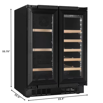Reserve 24 In. French Door Dual Zone Panel Ready Undercounter with 20 Bottle Capacity Beverage and Wine Cooler in Black