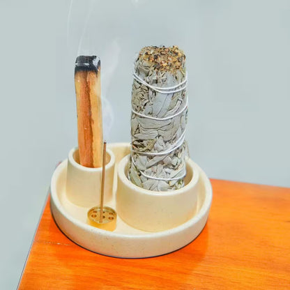 Sand Ceramic 4-In-1 Incense Holder with Ash Catcher Tray for Meditation and Yoga