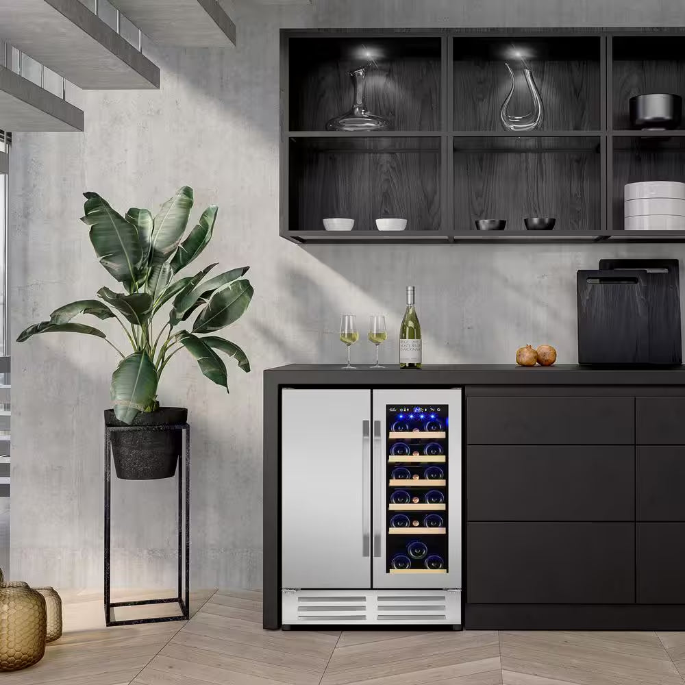 24 In.Dual Zone 20-Wine Bottles and 88-Can Built-In and Freestanding with French Door Beverage Cooler in Stainless Steel