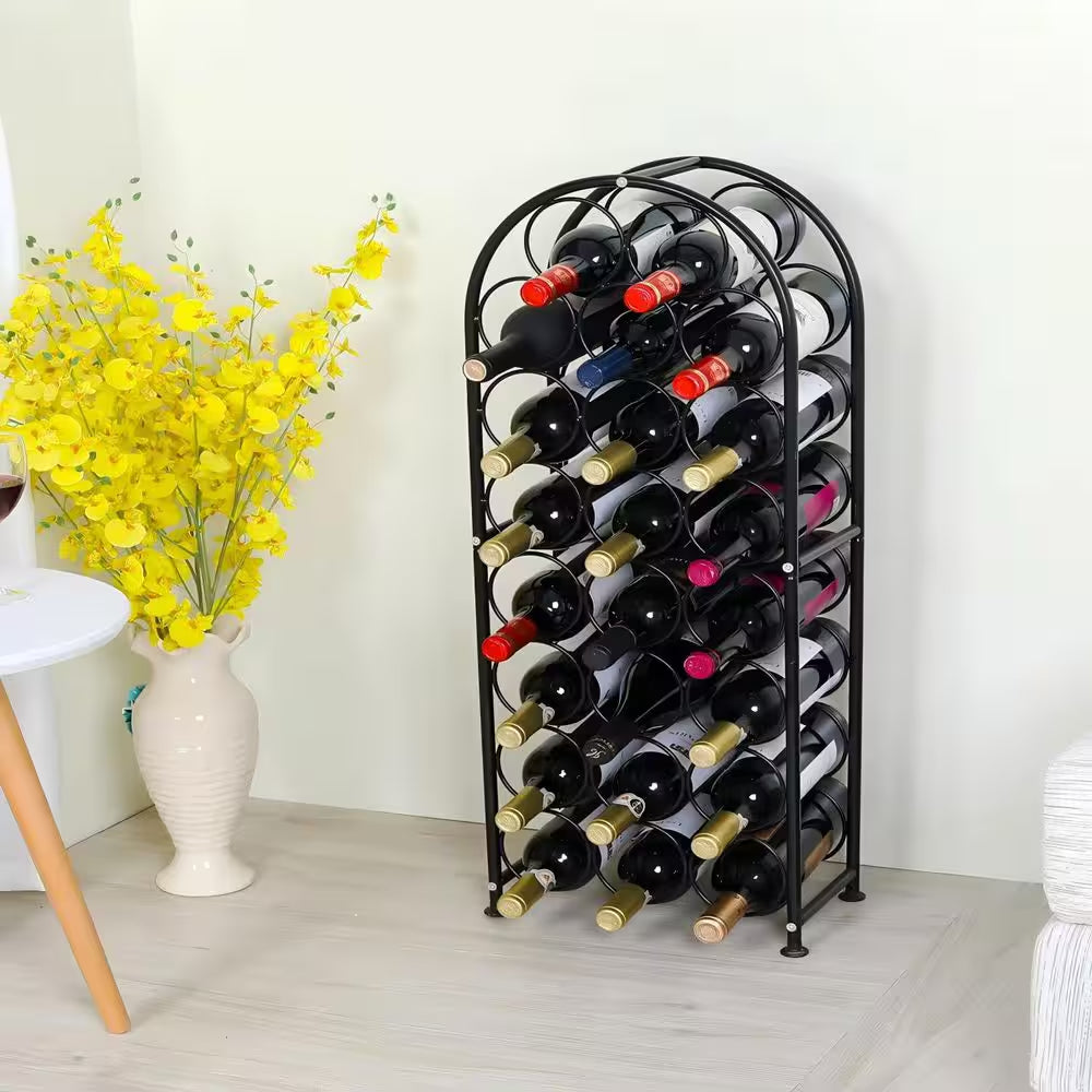 23-Bottle Black Metal Arched Freestanding Floor Wine Rack