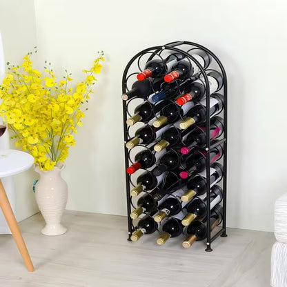 23-Bottle Black Metal Arched Freestanding Floor Wine Rack