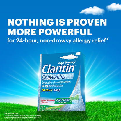 (3 Pack)  24 Hour Non-Drowsy Antihistamine Allergy Relief Medicine Cool Mint Chewable Tablet, 24 Ct