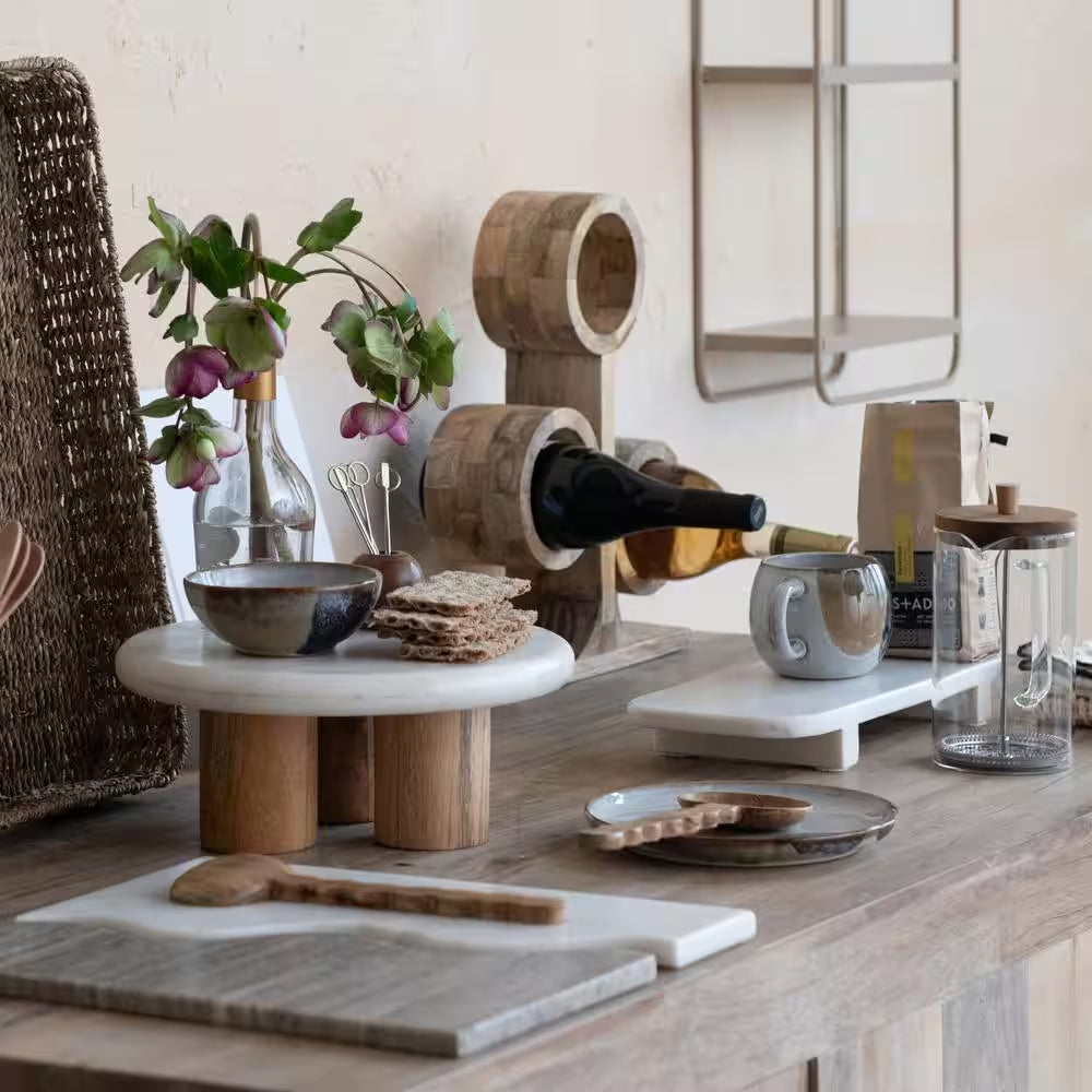 3-Bottle Brown Mango Wood End Grain Tabletop Wine Rack