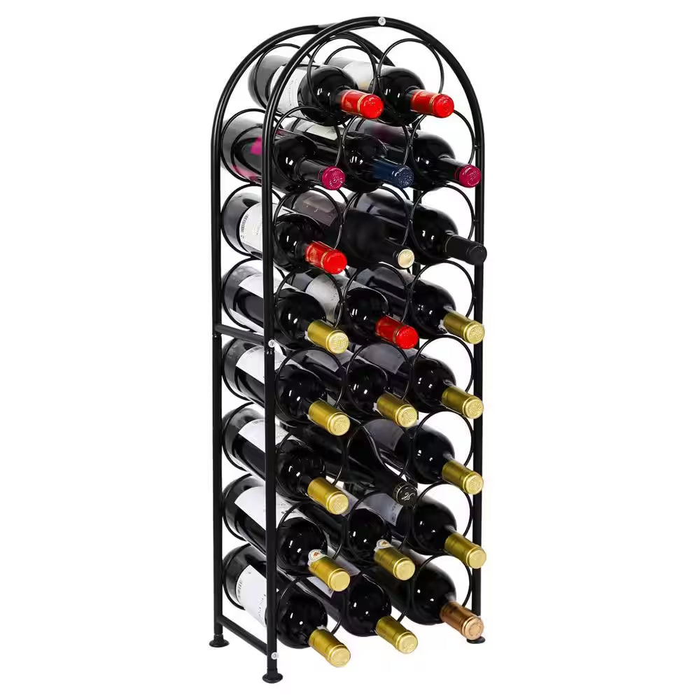 23-Bottle Black Metal Arched Freestanding Floor Wine Rack