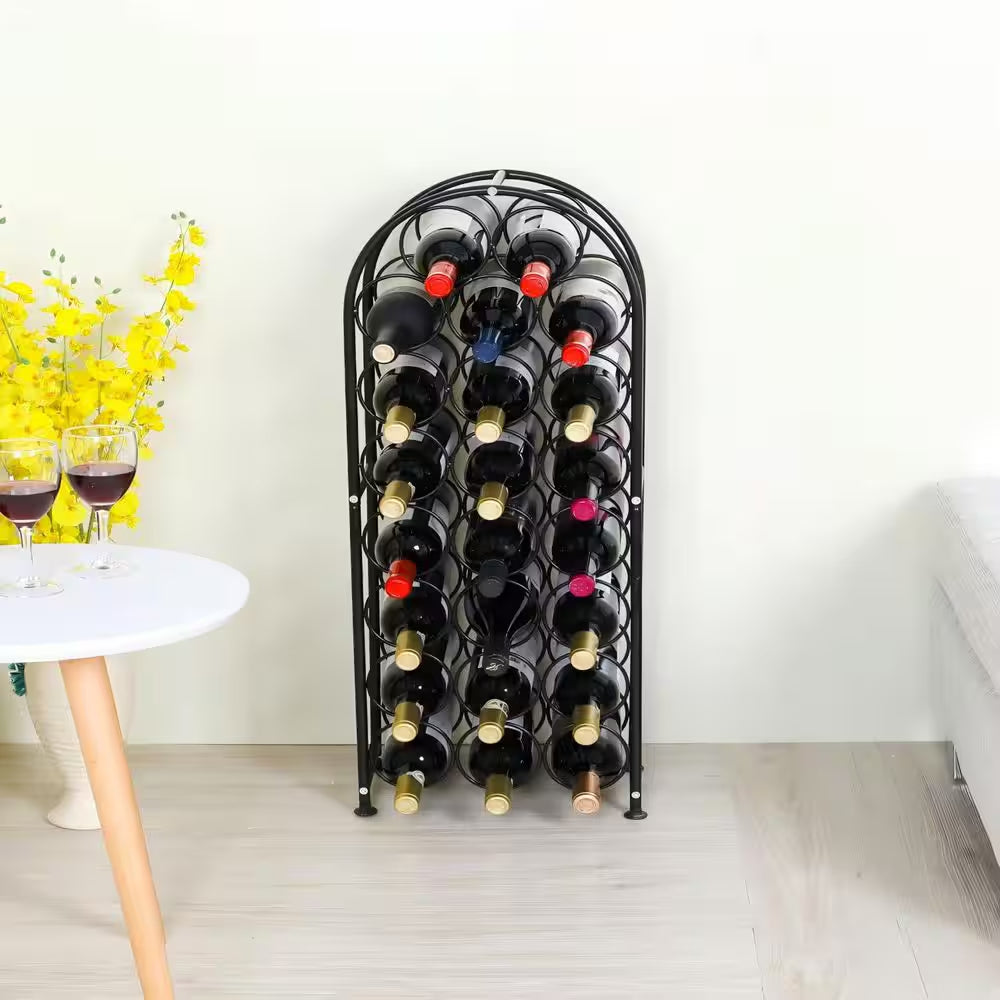 23-Bottle Black Metal Arched Freestanding Floor Wine Rack