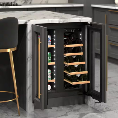 Reserve 24 In. French Door Dual Zone Panel Ready Undercounter with 20 Bottle Capacity Beverage and Wine Cooler in Black