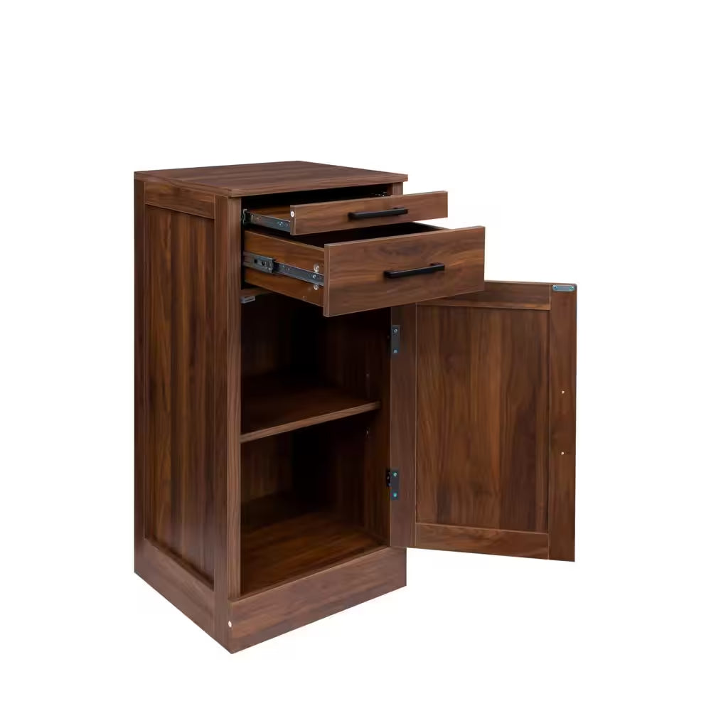Walnut Brown Freestanding Wooden Wine Bar Cabinet Buffet with Sliding Hutch and Drawer for Kitchen Dining Room Entryway
