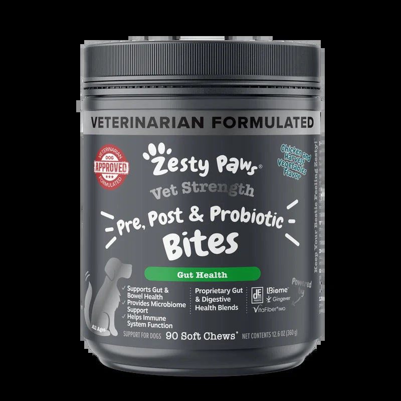 Vet Strength Pre, Post & Probiotic Bites for Dogs, Dog Supplement for Gut Health, 60 Count
