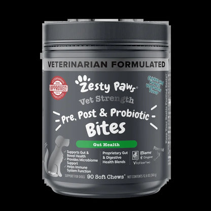 Vet Strength Pre, Post & Probiotic Bites for Dogs, Dog Supplement for Gut Health, 60 Count