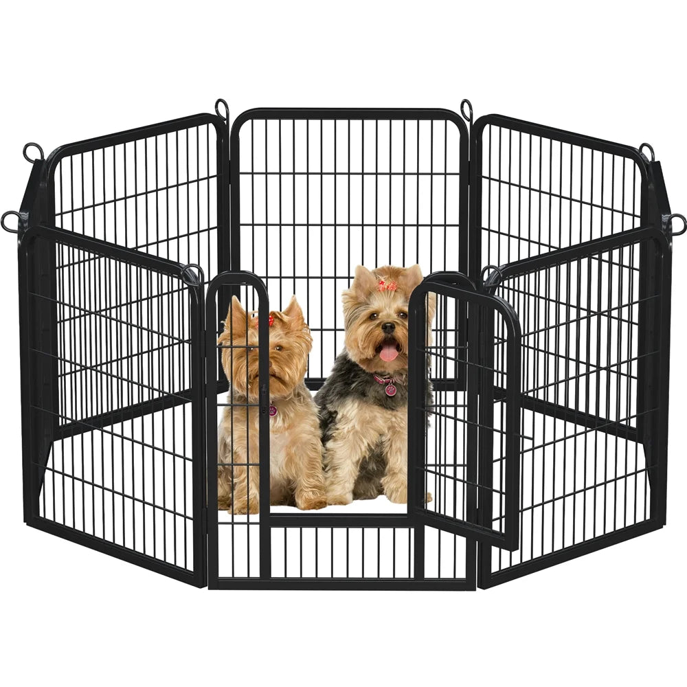 31.5″H Metal Pet Playpen Steel Dog Cat Exercise Barrier Outdoor Indoor Fence Door