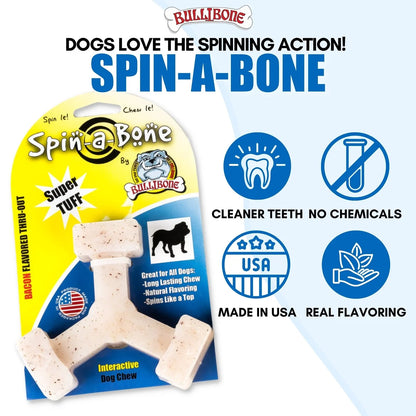 Spin-A-Bone Durable Nylon Chew Toy with Bacon Flavor for Dogs, Promotes Dental Health