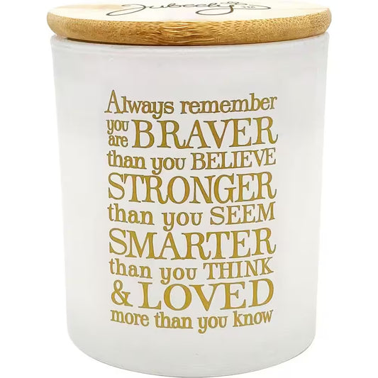 Vanilla Scented Soy Candle with Inpirational Quote in White
