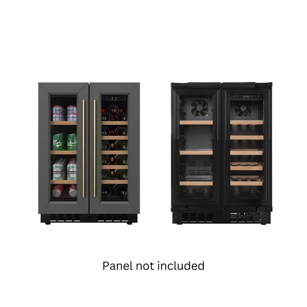 Reserve 24 In. French Door Dual Zone Panel Ready Undercounter with 20 Bottle Capacity Beverage and Wine Cooler in Black