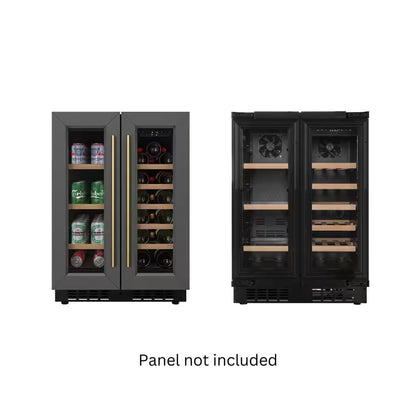 Reserve 24 In. French Door Dual Zone Panel Ready Undercounter with 20 Bottle Capacity Beverage and Wine Cooler in Black