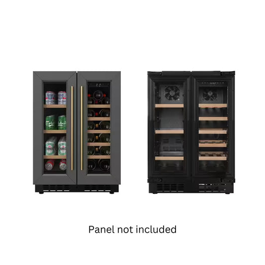 Reserve 24 In. French Door Dual Zone Panel Ready Undercounter with 20 Bottle Capacity Beverage and Wine Cooler in Black