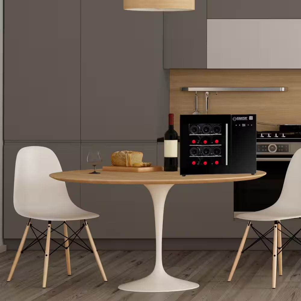 22In. Single Temperature Zone 12-Bottles Countertop/Wall-Mounted Beverage and Wine Cooler Black with anti UV Glass Door