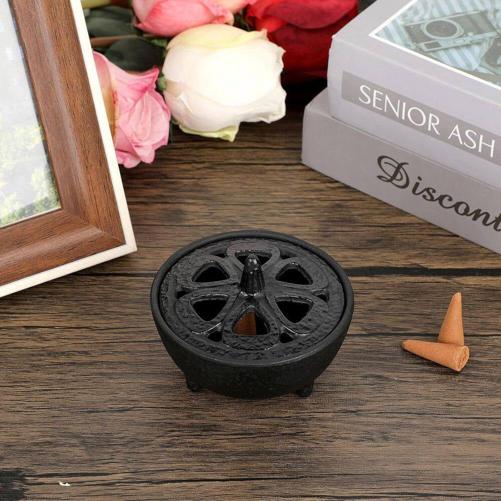 Vintage Tripod Cast Iron Incense Burner with Lotus Lid
