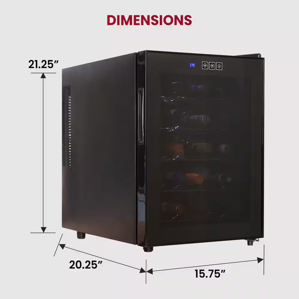 20 Bottle Wine Cooler, Black 1.7 Cu. Ft.. (48L) Freestanding Thermoelectric Wine Fridge