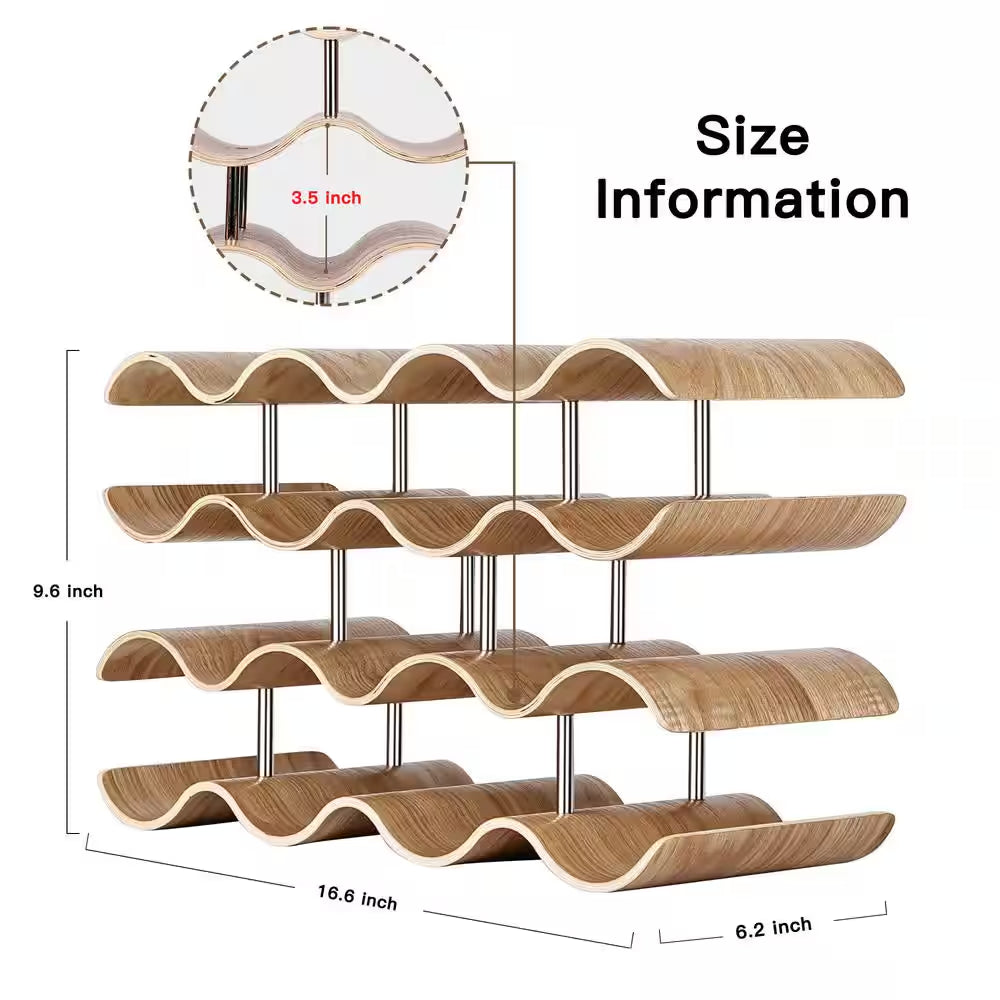 14-Bottle Natural Countertop Wine Rack, 4-Tier Wooden Wine Storage Rack, Freestanding Wine Bottle Holder Stand