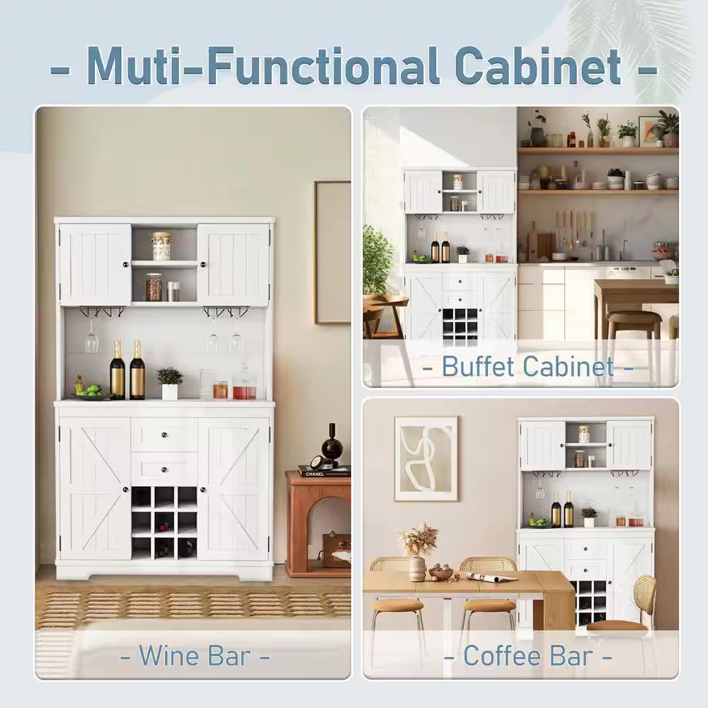 47 In. W X 16 In. D X 74 In. H White Linen Cabinet, Coffee Bar Cabinet Kitchen Cabinet with Storage, Wine Cabinet