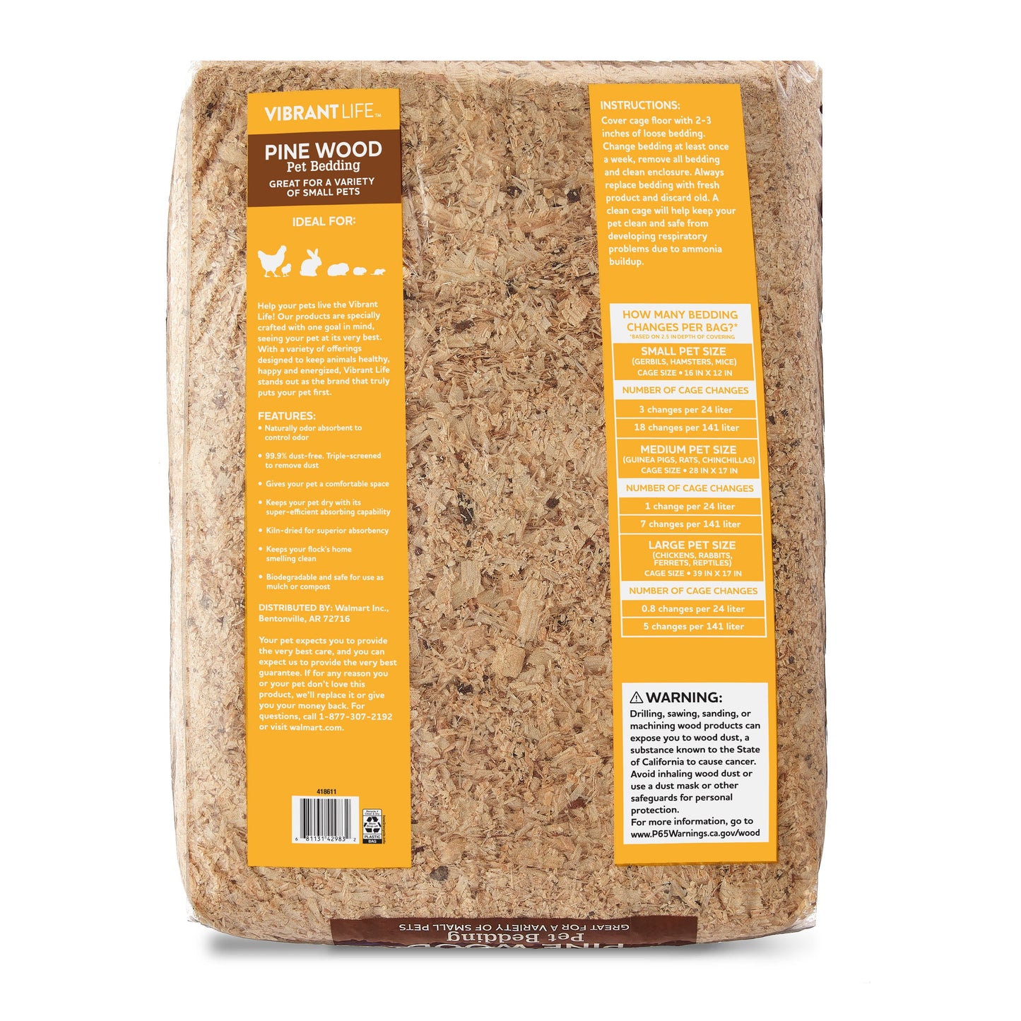 (4 Pack)  Pine Wood Pet Bedding, 141 L Bag