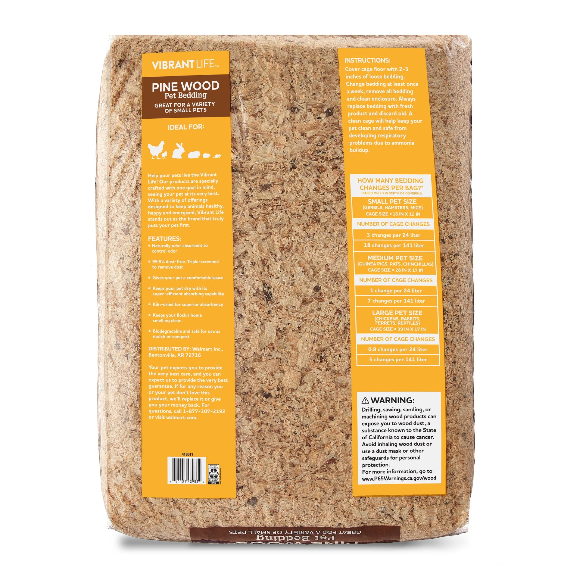 (4 Pack)  Pine Wood Pet Bedding, 141 L Bag