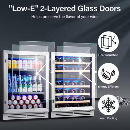 48 In. Triple Zone 46-Wine Bottles 140-Cans Beverage and Wine Cooler Side-By-Side Refrigerators Built-In Fridge in Black