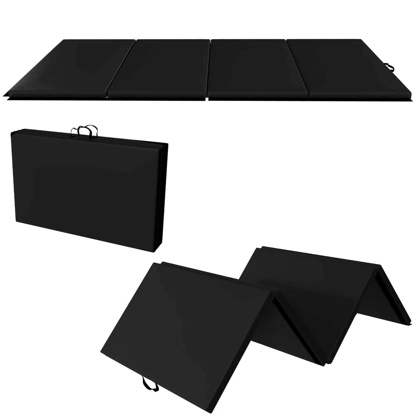 Versatile 4'X8'X2" High-Density Gym Mats - Extra Thick, Anti-Tear, Easy-Clean, Foldable for Aerobics, Yoga, Martial Arts, with Durable Vinyl and Velcro, Black