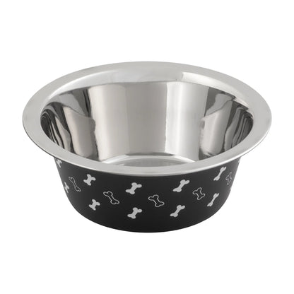 (2 Pack)  Medium Stainless Steel Dog Bowl, Black with Bones, 25.75 Fluid Ounces