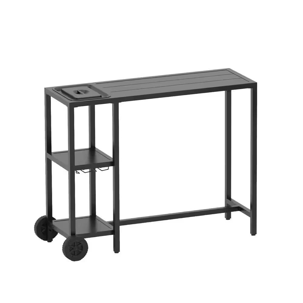 47 In. Outdoor Rectangular Metal Bistro Table Patio Counter Height Bar Table with Wheels