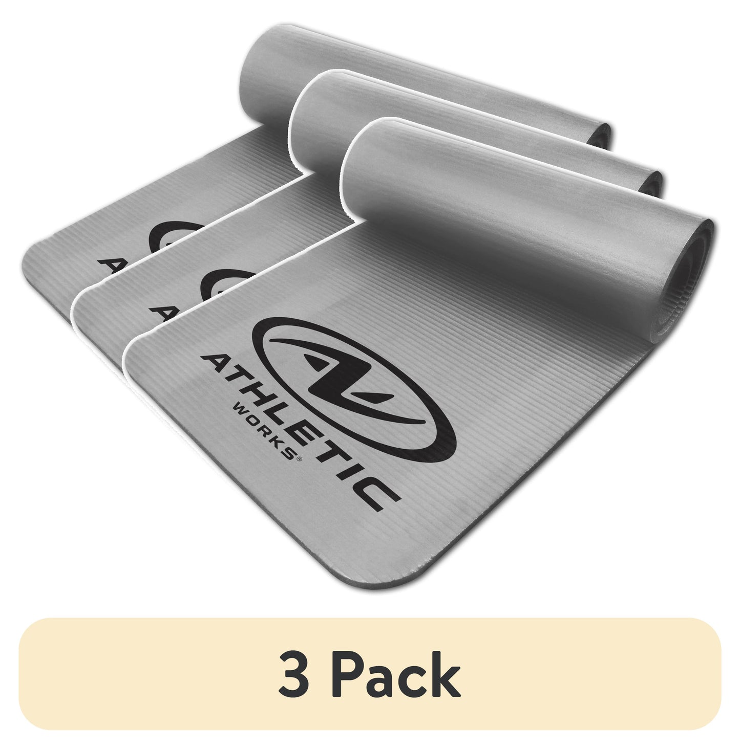 (3 Pack)  12Mm Fitness Mat, NBR Foam Gray Color, with Carry Strap, Size: 72Inx23.5Inx12Mm