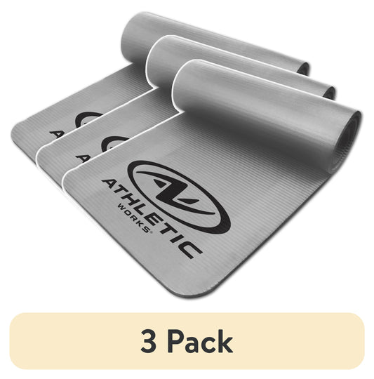 (3 Pack)  12Mm Fitness Mat, NBR Foam Gray Color, with Carry Strap, Size: 72Inx23.5Inx12Mm