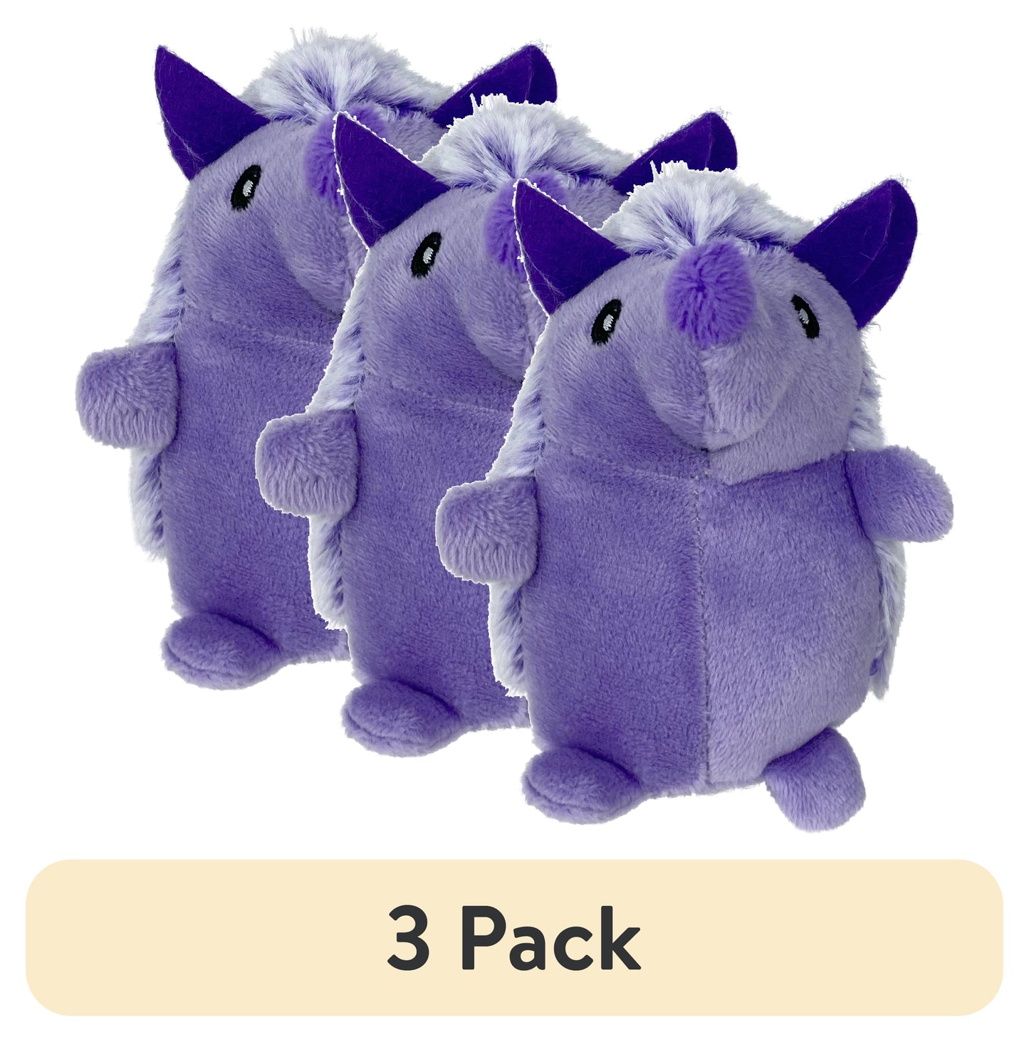 (3 Pack)  Mini Pet Plush Hedgehog Small Dog Toy with Squeaker, Purple