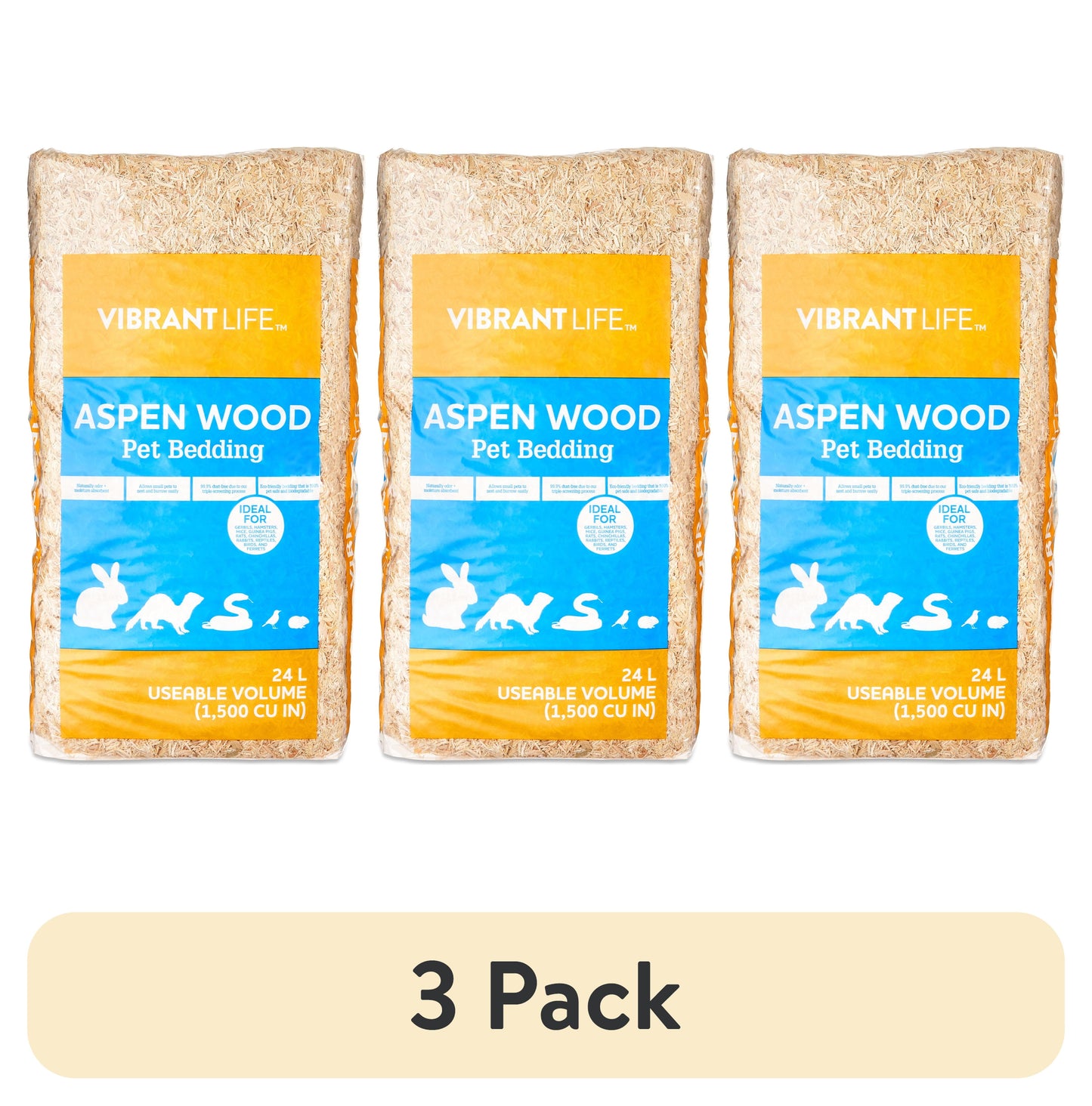 (3 Pack)  Aspen Wood Pet Bedding, 24 L Bag