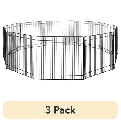 (3 Pack)  Portable Steel Wire Play Pen for Small Pets, Customizable, 10 Panels, Indoor & Outdoor Use, 9" Tall