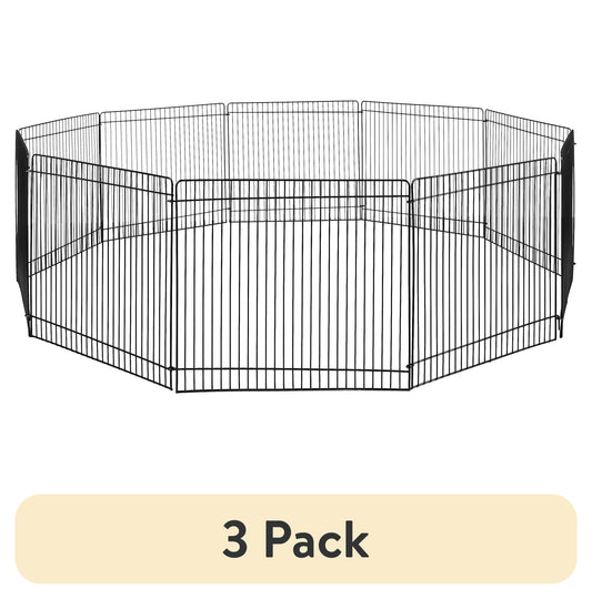 (3 Pack)  Portable Steel Wire Play Pen for Small Pets, Customizable, 10 Panels, Indoor & Outdoor Use, 9" Tall