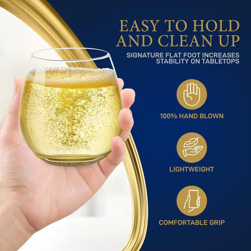 15 Oz. Crystal-Clear Stemless Wine Glass Set (Set of 2)