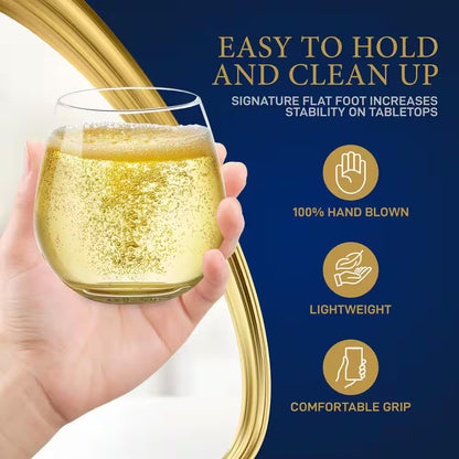 15 Oz. Crystal-Clear Stemless Wine Glass Set (Set of 2)