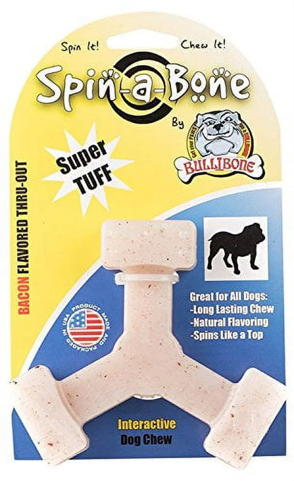 Spin-A-Bone Durable Nylon Chew Toy with Bacon Flavor for Dogs, Promotes Dental Health