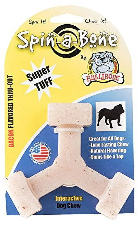 Spin-A-Bone Durable Nylon Chew Toy with Bacon Flavor for Dogs, Promotes Dental Health