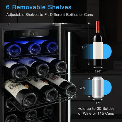15 In. 30-Bottle 115 Can Wine Beverage Cooler Refrigerator Freestanding Built-In Fridge
