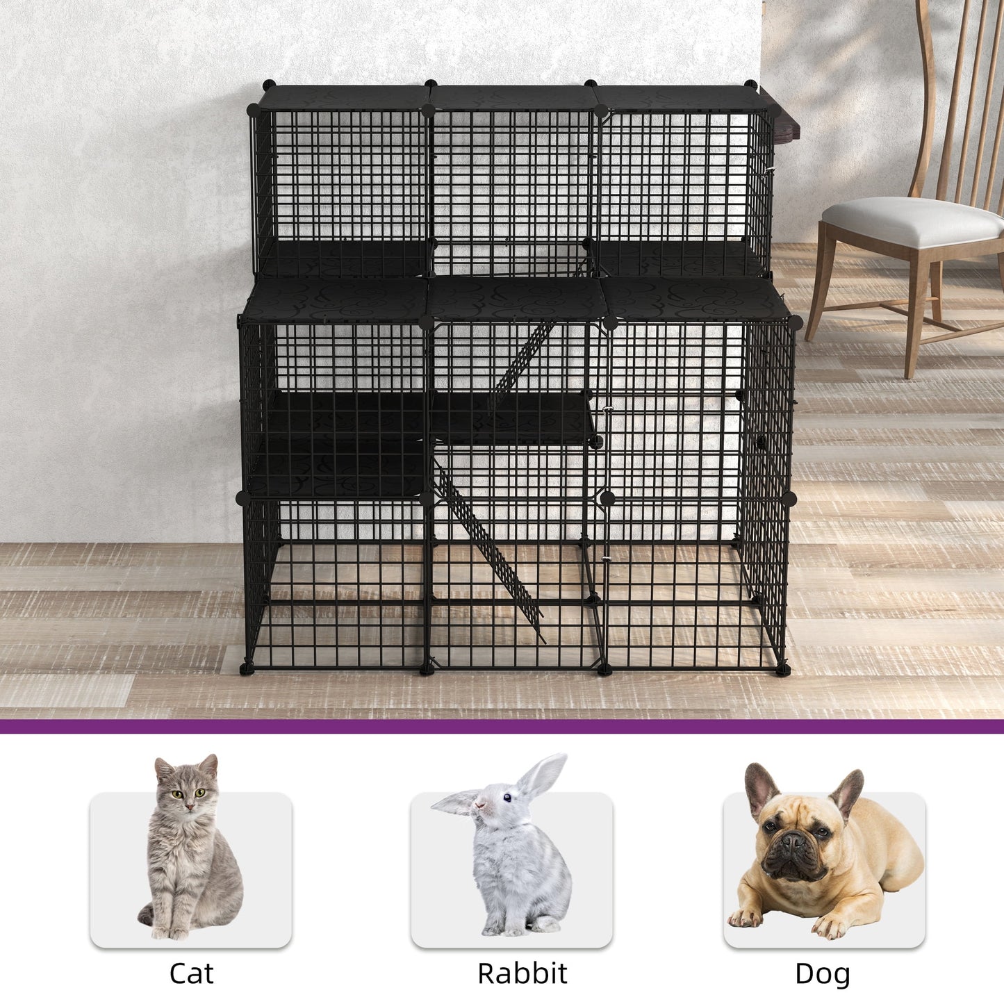 3 Tier Cat Cage,Indoor DIY Pets Playpen Cat Kennel,Cat Enclosure Metal Cat Kennels for 1-3 Cats, DIY Detachable Pet Playpen, 41"L X 28"W X 41"H,Black