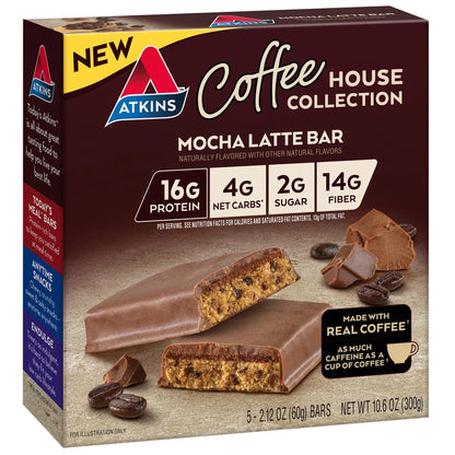 (3 Pack)  Coffee House Collection Protein Bar, Mocha Latte, High Protein, High Fiber, 5 Count