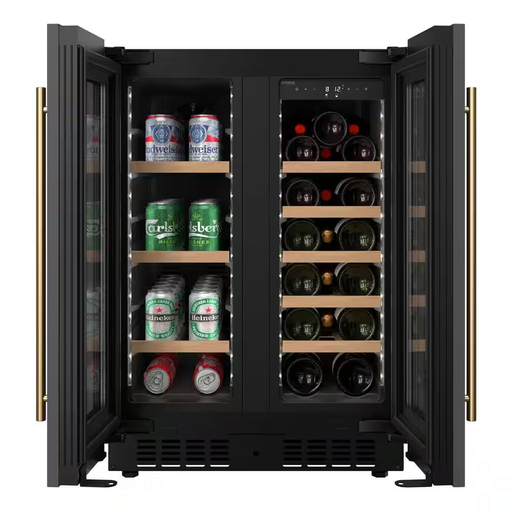 Reserve 24 In. French Door Dual Zone Panel Ready Undercounter with 20 Bottle Capacity Beverage and Wine Cooler in Black