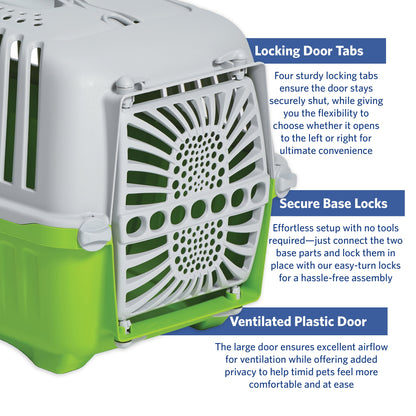 19 Inch Spree Travel Pet Carrier for Dog or Cat with Plastic Door, Green