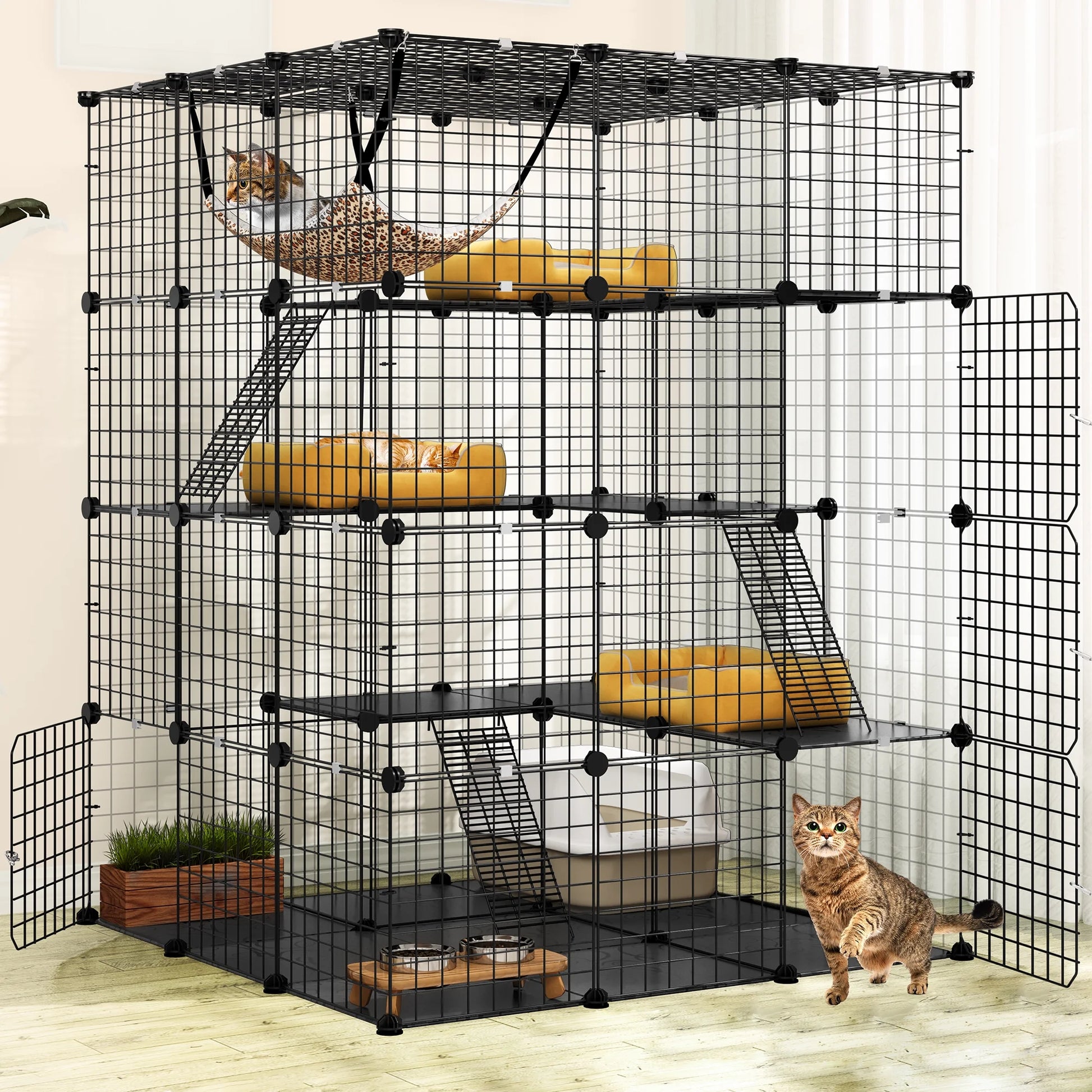 3 Tier Cat Cage,Indoor DIY Pets Playpen Cat Kennel,Cat Enclosure Metal Cat Kennels for 1-3 Cats, DIY Detachable Pet Playpen, 41"L X 28"W X 41"H,Black