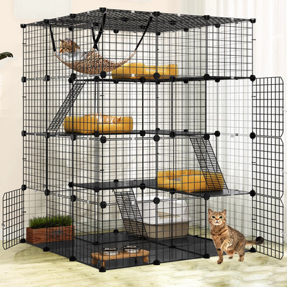 3 Tier Cat Cage,Indoor DIY Pets Playpen Cat Kennel,Cat Enclosure Metal Cat Kennels for 1-3 Cats, DIY Detachable Pet Playpen, 41"L X 28"W X 41"H,Black