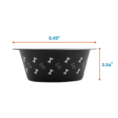 (2 Pack)  Medium Stainless Steel Dog Bowl, Black with Bones, 25.75 Fluid Ounces