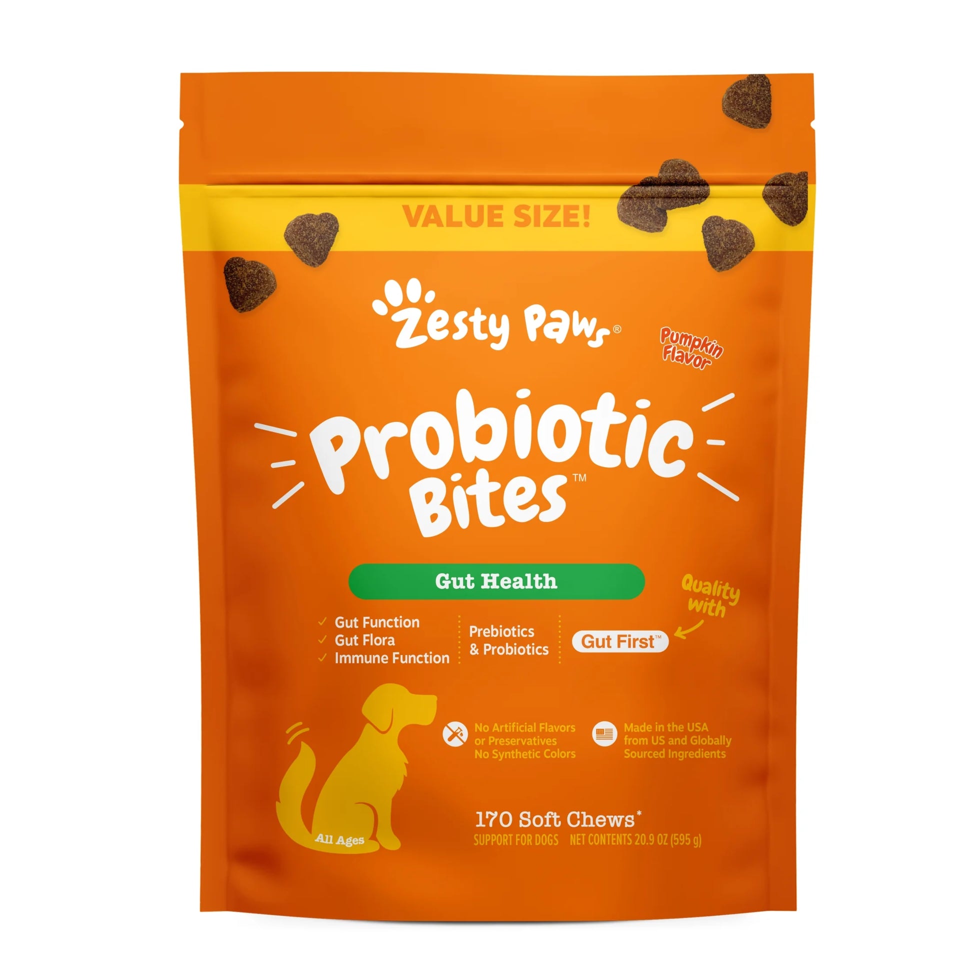 (3 Pack)  Probiotic Bites for Dogs, Pumpkin Flavor, 60 Count
